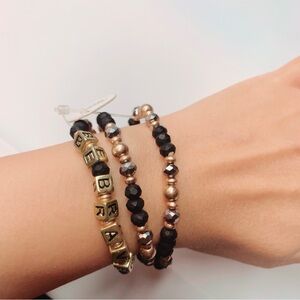 Be Brave Black Gold Beaded Fashion Bracelet 3 pieces NEW